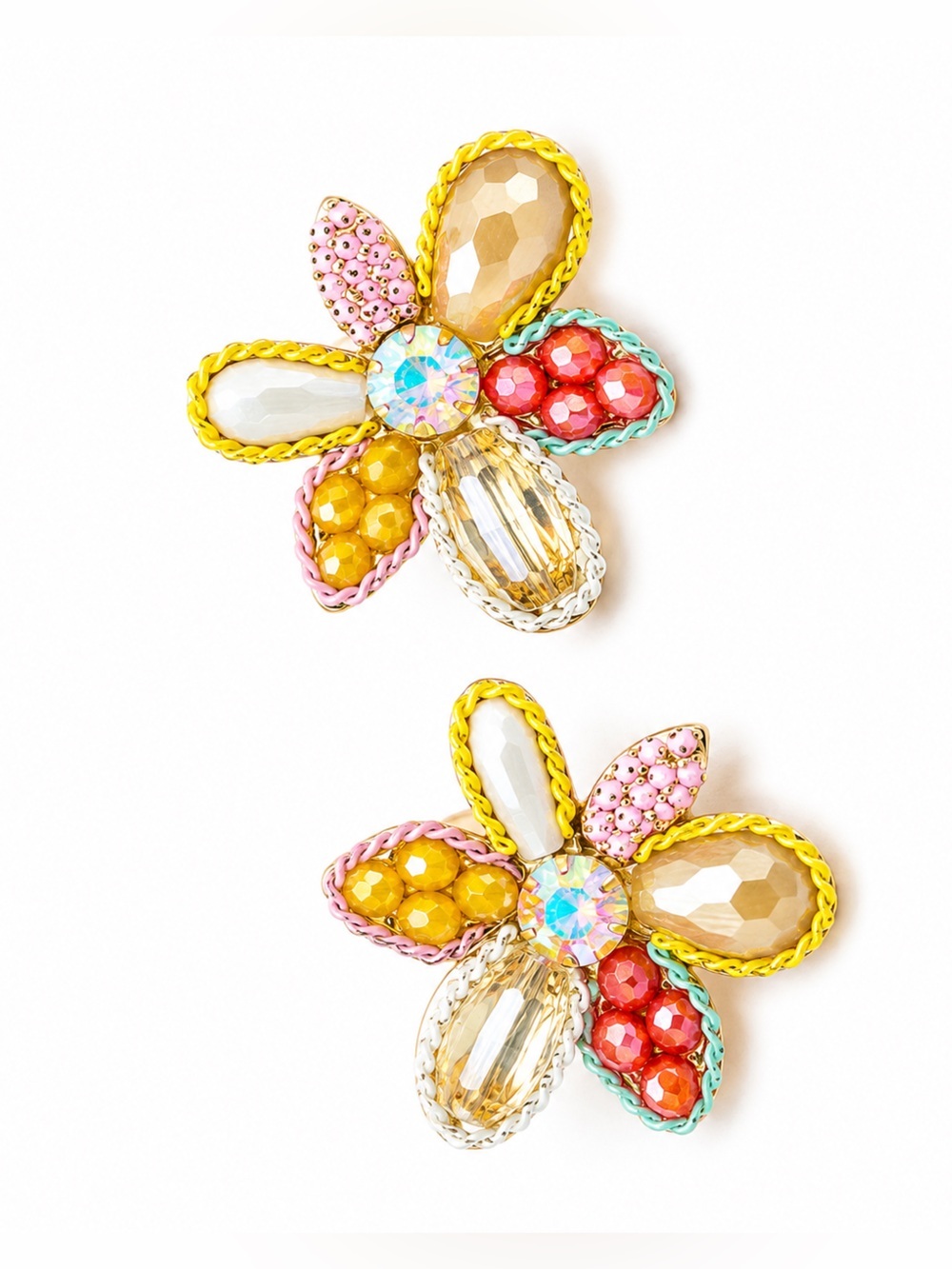 Summer Colorful Floral Crystal Drop Earrings - Multicolor